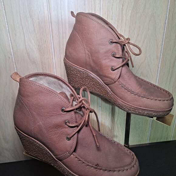 Olukai Wali Wedge Moc Toe Brown Leather  Boots Women Size 5 - Picture 2 of 7